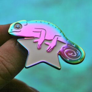 Cosmic Chameleon Rainbow Plated Enamel Pin
